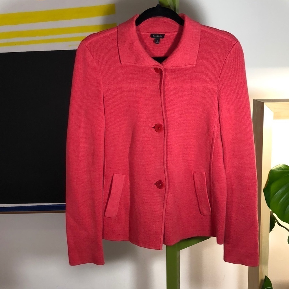 Talbots knit sweater jacket coral pink size small